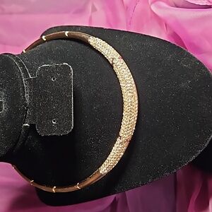 Pave crystal rose gold tone band choker